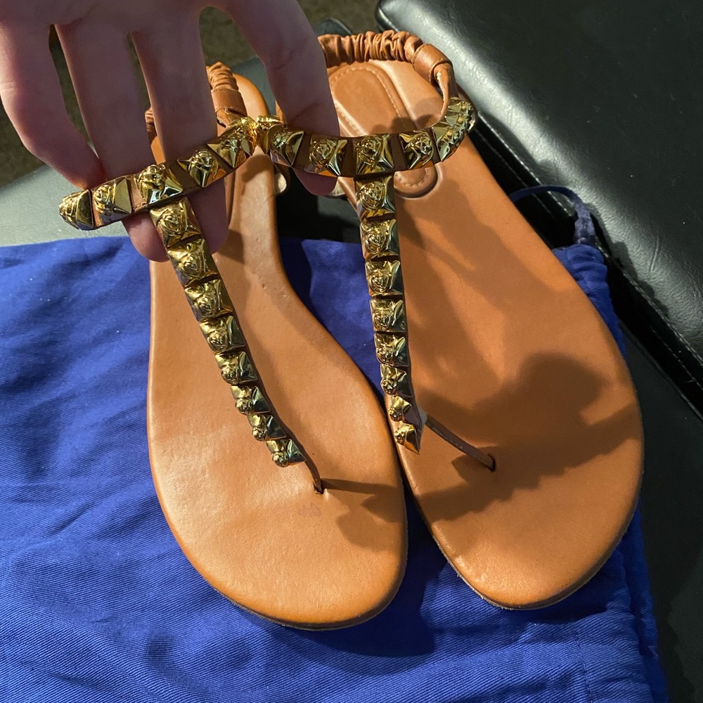 Studded gold flower sandals! Size 40.5 wore 3x